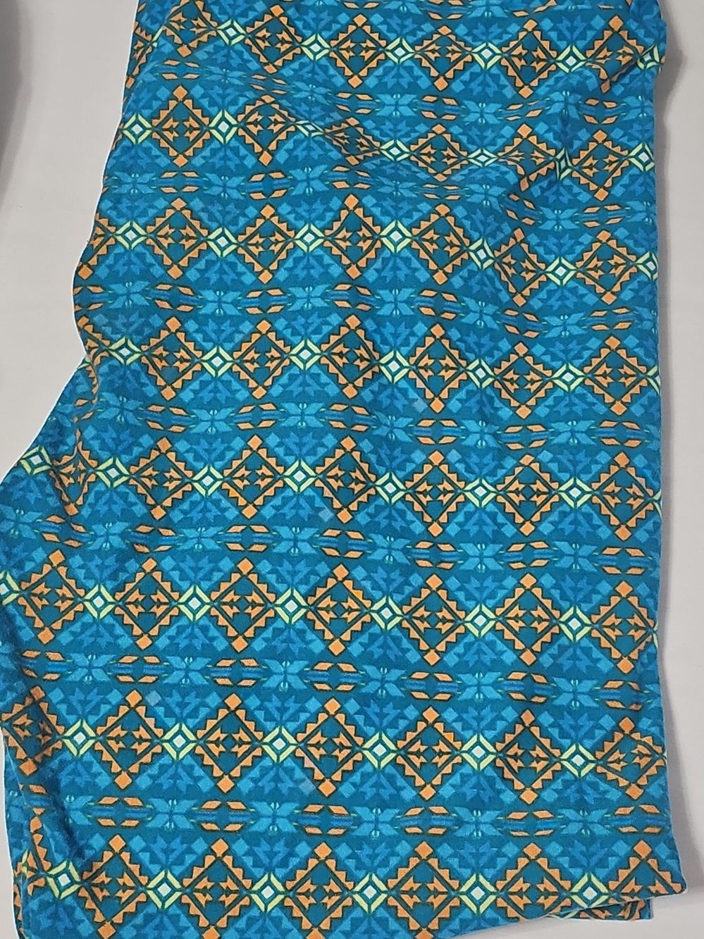 LuLaRoe Teal Blue Geometric Pencil Skirt with Orange Accents